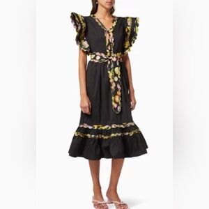 CeliaB Black Midi Dress with Colorful Embroidery.